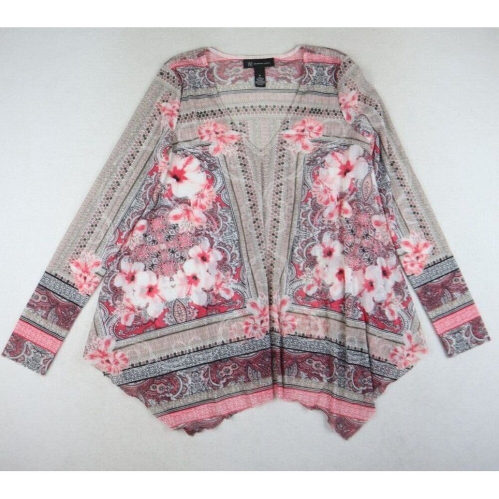 INC INTERNATIONAL CONCEPTS - WOMEN'S SHEER PINK FLORAL PRINT LONG SLEEVE TUNIC S